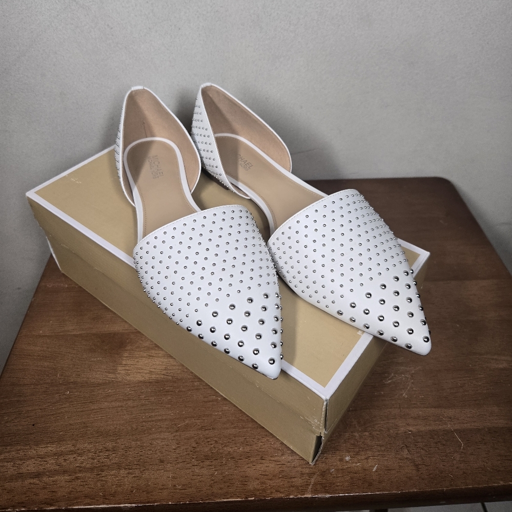 Elegant White Studded Women's Flats